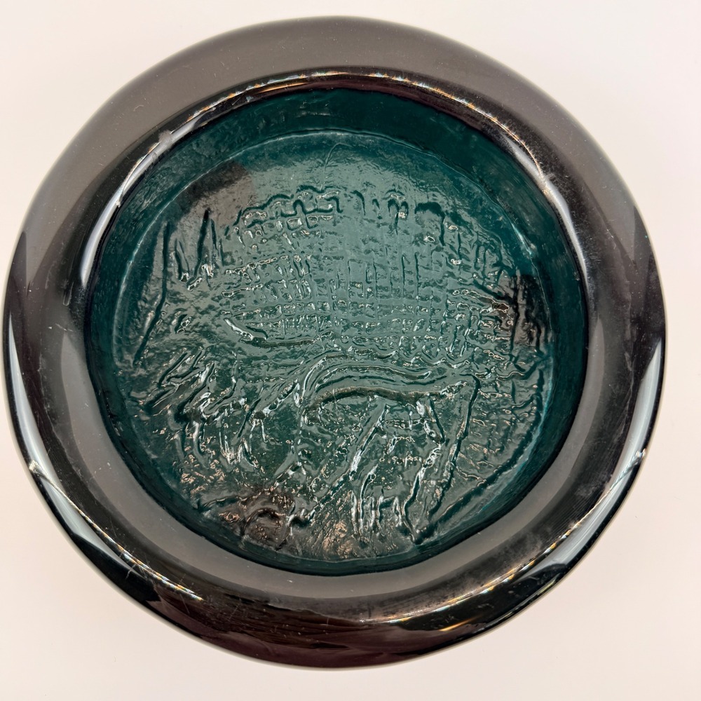Blenko 651H‎ Turquoise Armadillo Thick Glass Ashtray 1965 HTF